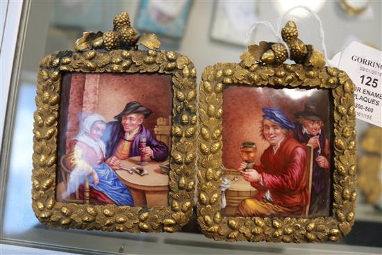 A pair of enamel plaques in gilt bronze frames, German or Austrian, probably second quarter 19th century, height 4in.